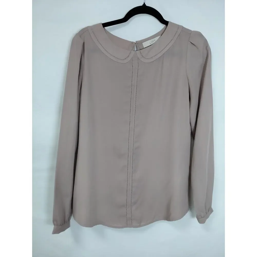 Loft Pink Collared Chiffon Lightweight Button Blouse Women Size S